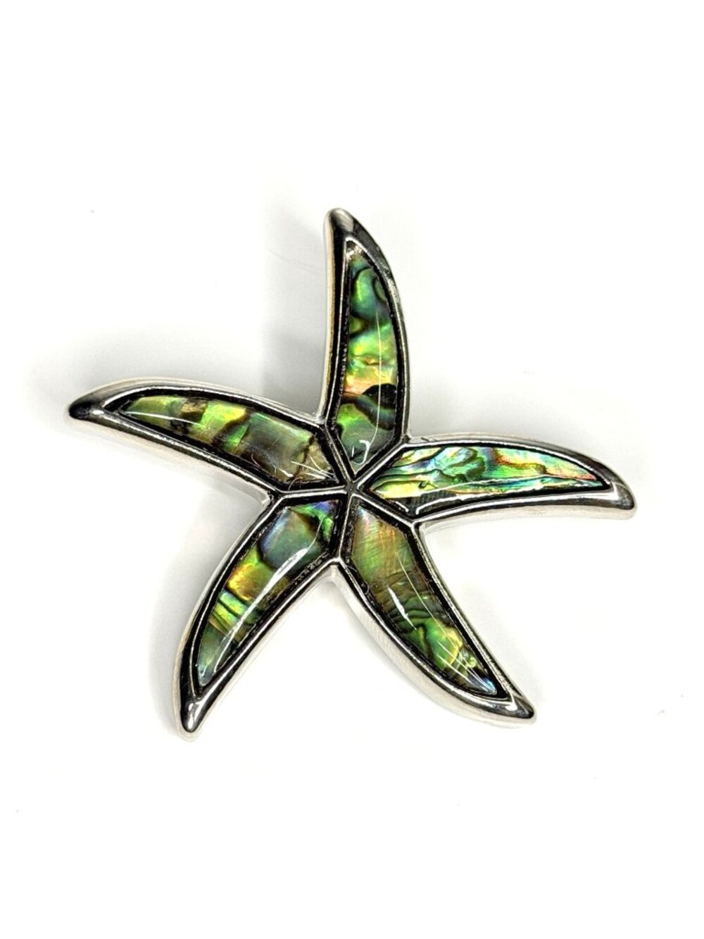 Abalone Shell Starfish Brooch Pendant Silver Tone 2.25" Sea Life Jewelry Boxed